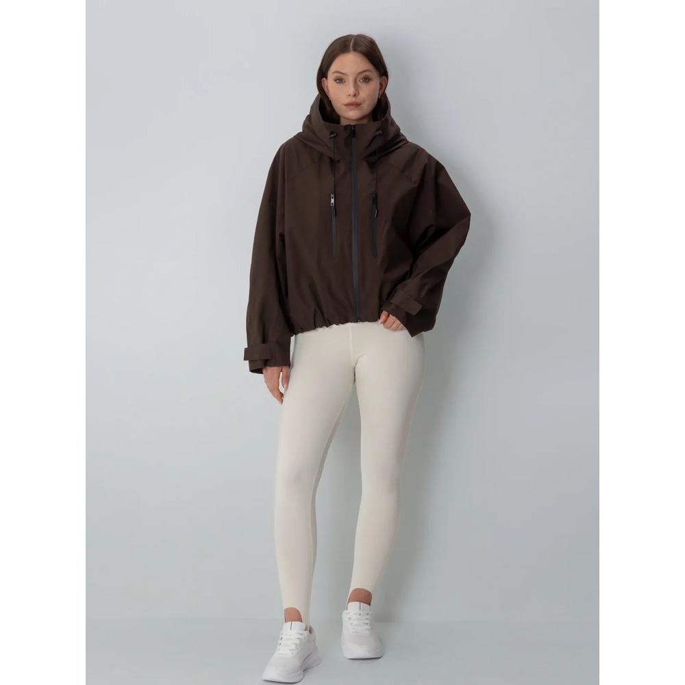 STM-TEX Women Brown Oversized Rain Jacket Short Fleece Lined Bubble Hem One Size
